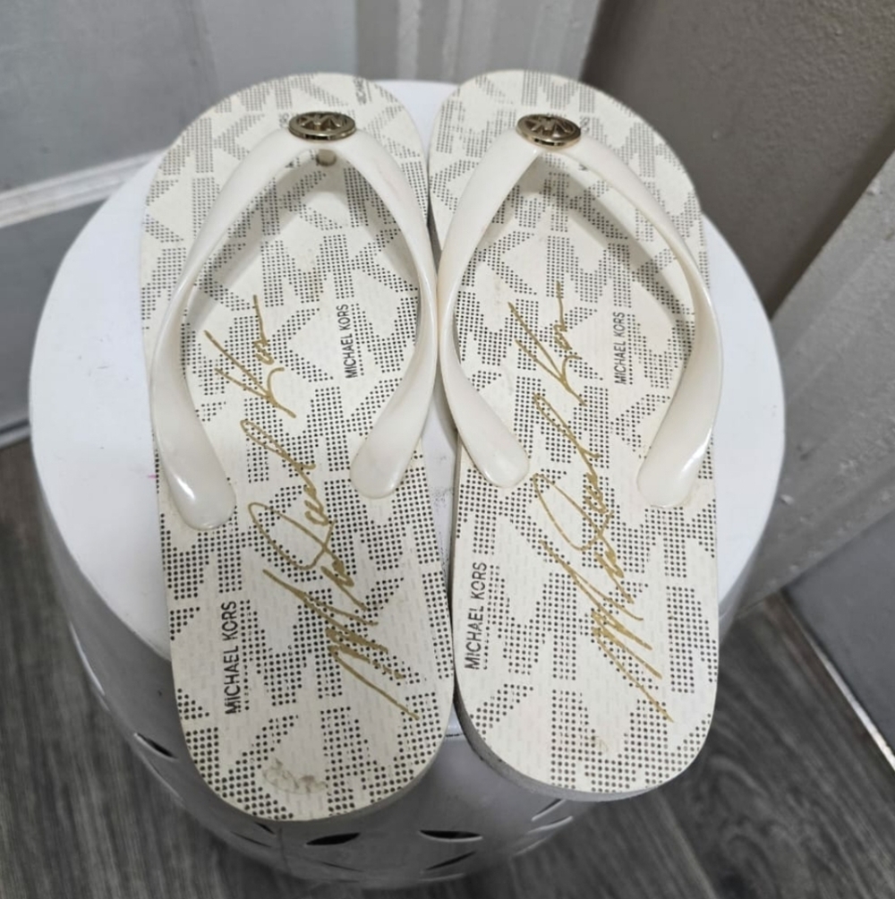 Michael Kors Mk Flip Flops Open Mk Monogram/Vanil… - image 5